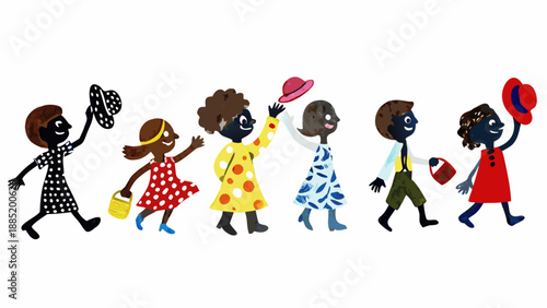 A colorful illustration of diverse children playing and having fun together in a lively and vibrant scene