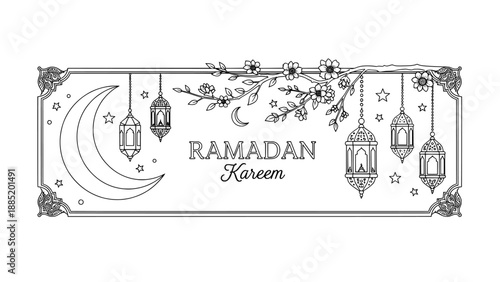 Ramadan kareem illustration with lanterns and crescent moon