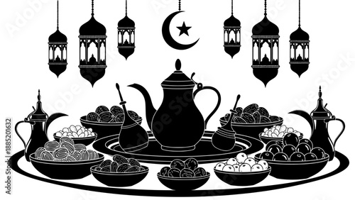 Ramadan iftar with dates and lanterns