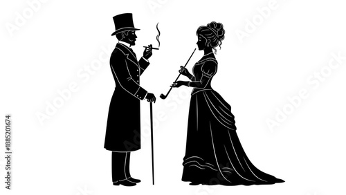 Victorian couple silhouette
