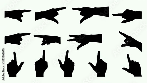 Collection of Black Hand Gestures Pointing and Indexing Silhouettes.