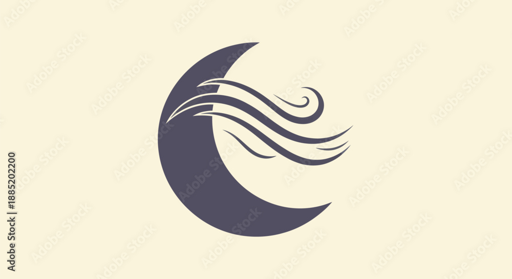 Fototapeta premium Abstract crescent moon with wavy lines