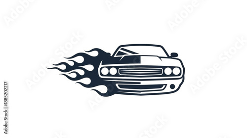 Vintage Muscle Car Silhouette with Flames.