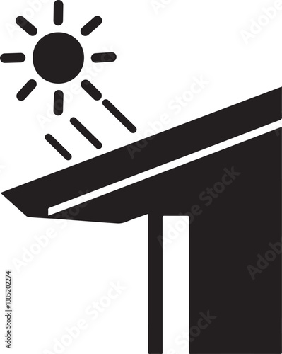 Roof overhang blocking sun rays from a house, strong silhouette icon for architectural sun protection.