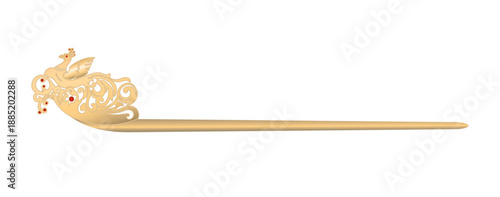 Korean Royal Gold Binyeo Hairpin, Traditional Ornamental Dragon Design Vector