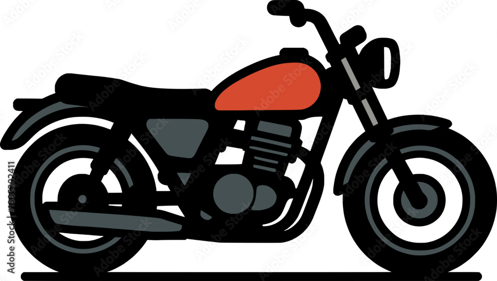Fototapeta premium Clean outline motorcycle vector with flat colors and minimal detail, modern transport illustration isolated