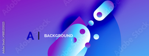 Abstract purple, blue gradients form fluid shapes. Text reads AI BACKGROUND. Modern design suggests technology, innovation.