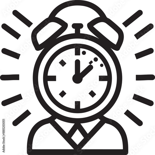 Business person with alarm clock head symbolizing punctuality time management and urgency