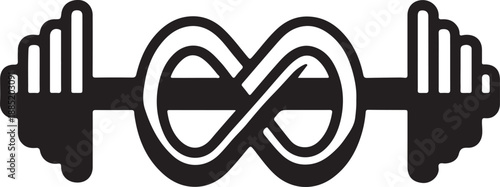Barbell with plates and infinity knot symbol in center combining fitness and endless strength concepts
