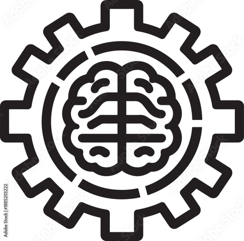 Mechanical gear with human brain internal icon representing engineering automation and smart processing