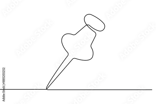 One line drawing of a push pin in minimalist style with isolated black outline vector illustration