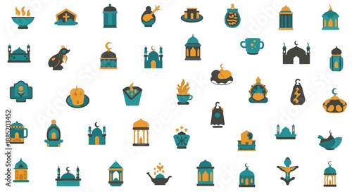 Collection of Islamic symbols and mosque icons in various styles. big collection.icon collection.Ramadan icon
