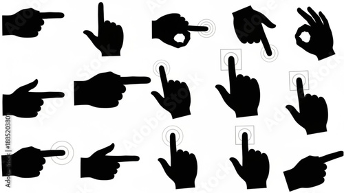 Collection of Hand Gestures Pointing and Clicking Icons.