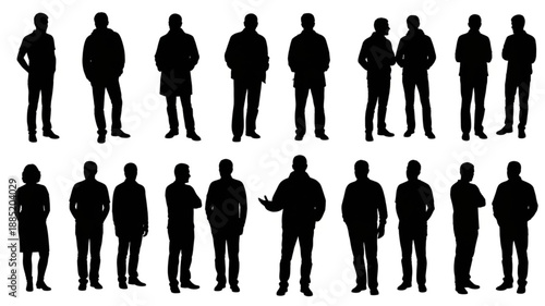 Group of Diverse People Silhouettes Standing Together.