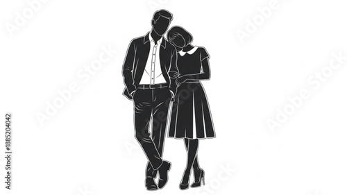 Couple Silhouette Standing Together Romantic Embrace.