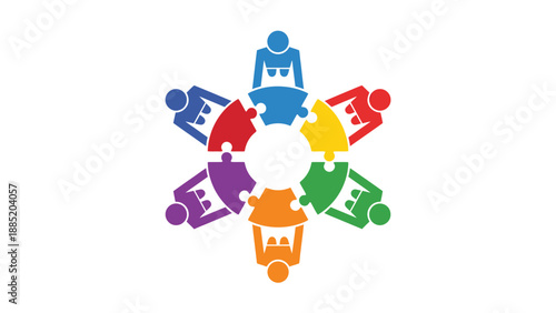 Colorful Collaboration: People and Puzzle Pieces Forming a Circle