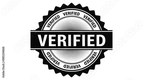 Black and white verified seal rubber stamp icon graphic
