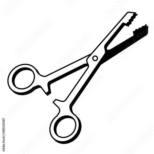 Illustration of a medical scissor clamp, a surgical instrument used for various medical procedures and interventions