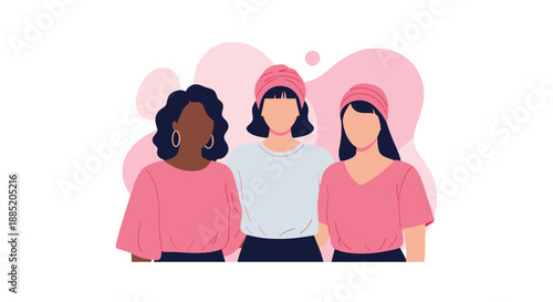 Diverse group of women of different ethnicities standing together in solidarity, representing female empowerment and unity.