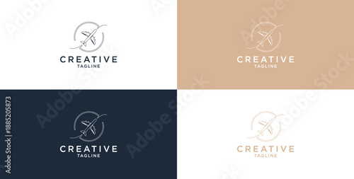 Vector airplane circle maneuver logo icon design template