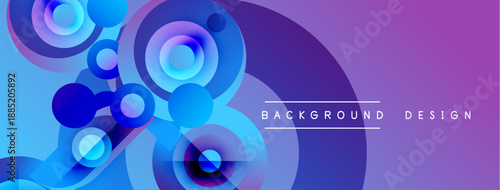 Abstract design features vibrant blue, purple circles. Gradient background creates dynamic visual effect. Modern aesthetic suitable for banners, presentations.