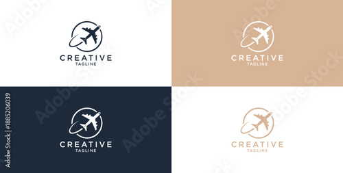 Vector airplane circle maneuver logo icon design template