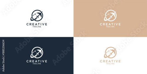 Vector airplane circle maneuver logo icon design template
