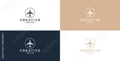 Vector airplane circle maneuver logo icon design template