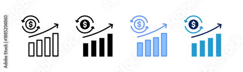 profit flow icon set multiple style collection