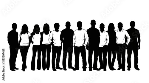 Diverse Group of People Silhouettes Standing Together.