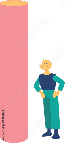 「自分を褒めてあげたい」と言わんばかりに、成長と達成感を感じている人のイラスト・An illustration of a person who feels a sense of growth and accomplishment, as if to say, "I want to praise myself."・ビジネスシーン・教育・学業