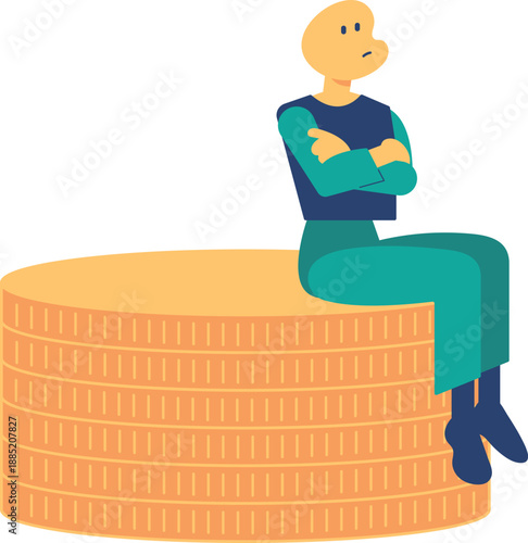 人生におけるさまざまなお金の問題について考えている人のイラスト・Illustration of a person thinking about various financial issues in life