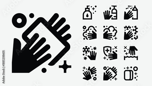 Hand hygiene and handwashing icons set