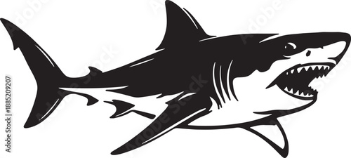 Aggressive Shark Silhouette Logo EPS Vector – Black and White Predator Fish Design