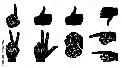 Collection of Hand Gestures Silhouettes Isolated on White Background.