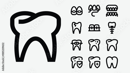 Teeth anatomy and dentistry icons set