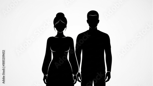 Silhouette Couple Standing Together Black and White.