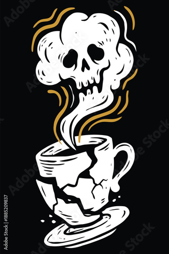 Skull Steam Coffee Cup Illustration