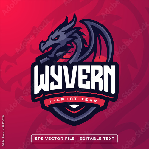 Wyvern Dragon Mascot Logo Template for Gaming, Soccer, or Basketball Team. Vector Mascot Logo for E-sports or Sports Tournament