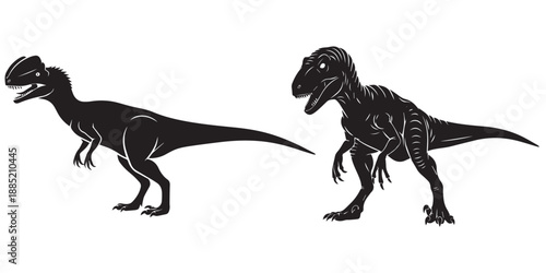 Silhouettes of two theropod dinosaurs with head crests facing sideways
