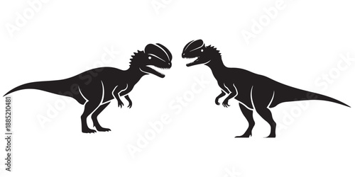 Two crested dinosaurs facing each other in profile silhouettes