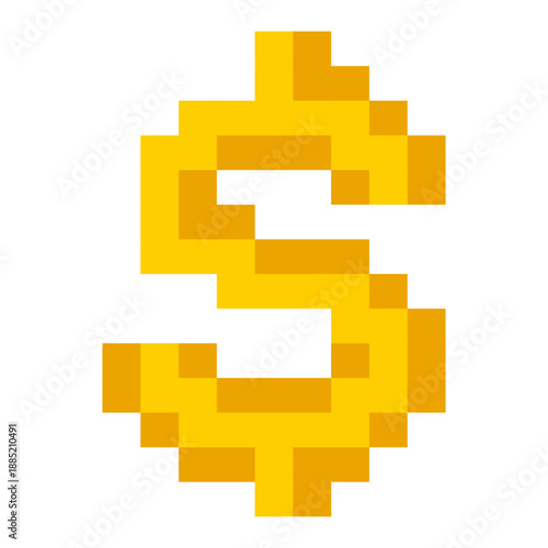 Golden Dollar Sign Currency Pixel