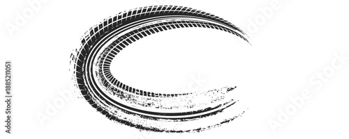 Grunge tire track, wheel braking marks. Truck, car or motorcycle tread pattern silhouette.Eps10