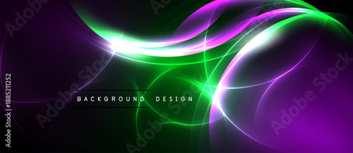 Abstract vibrant waves, glowing lines, purple green hues. Modern design element for backgrounds, presentations. Dynamic energy radiates.