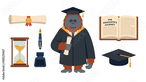 Orangutan Graduate Illustration: Education, Graduation, Success