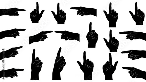 Collection of Black Hand Gestures Pointing Left and Up.