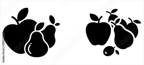 A collection of fresh fruit silhouettes including apples and pears in a simple vector design vector.