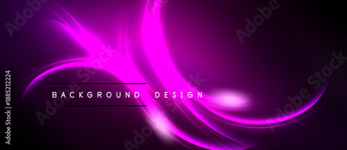 Abstract purple design. Smooth curves create dynamic flow. Text reads background design over dark space. Modern, vibrant aesthetic.