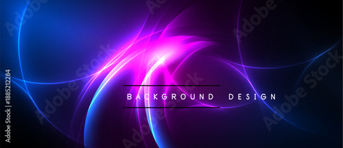 Abstract energy flow, vibrant blue, purple hues. Dynamic curves create futuristic visual impact. Dark background enhances luminosity.