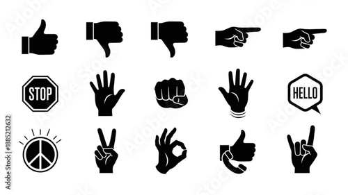 Collection of Hand Gestures and Symbols Icons.
